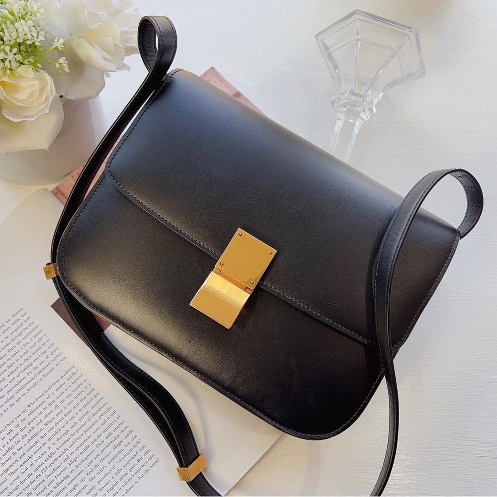 Celine Smooth Medium Box Bag Black Gold